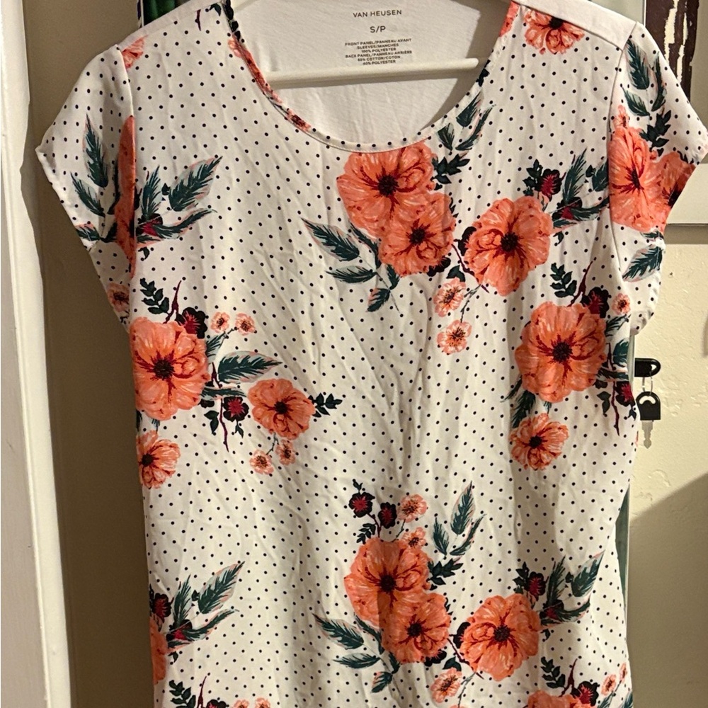 Van Heusen Floral Polka Dot Blouse - Orange and Black